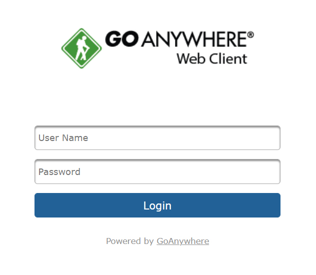 Screenshot of secured Goanywhere FTP login portal with username and password fields