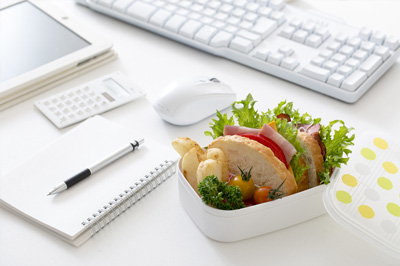 A healthy lunch, and a workstation.